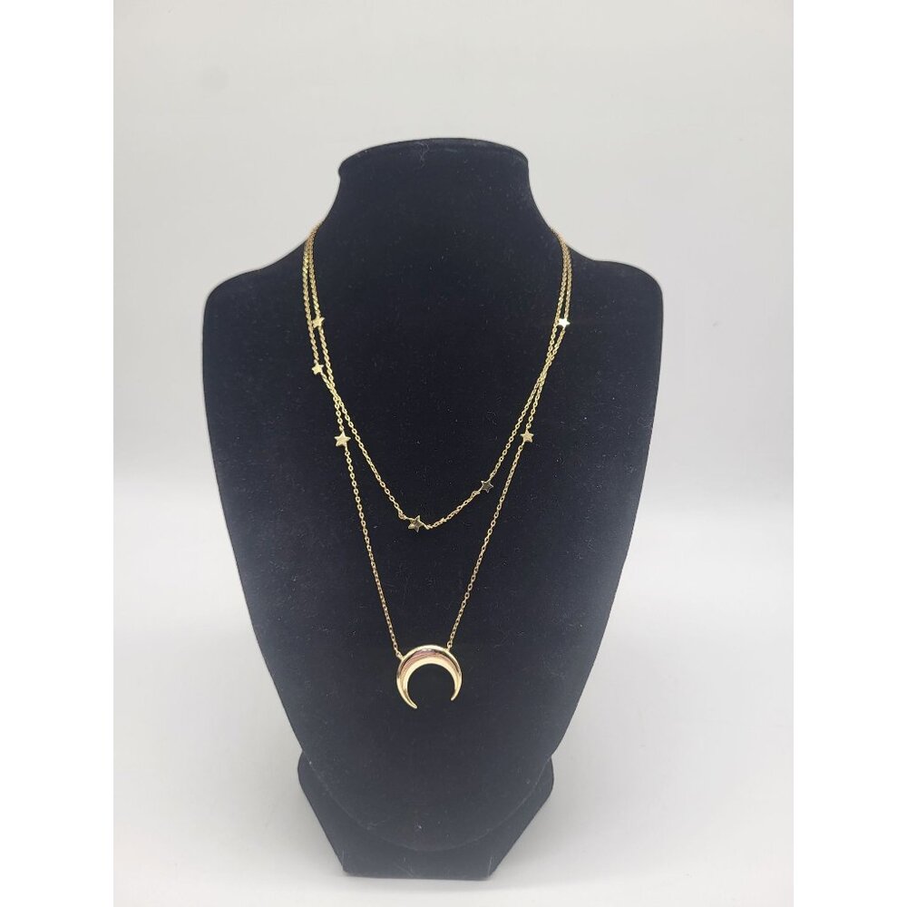 Wanderlust + Co Crescent Constellation 14K Gold Plated Layer Necklace Moon Stars